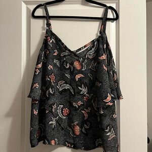 Torrid black floral spaghetti strap top with cross straps
